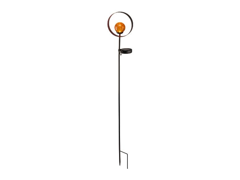 Piquet solaire de jardin avec boule de verre craquelé orange et anneau métallique