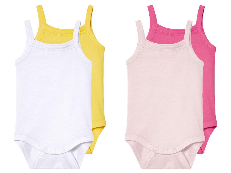 Bodys bébé : blanc, rose et jaune.