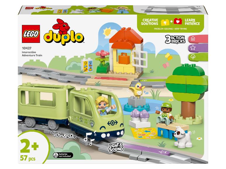 Boîte LEGO Duplo avec le train d'aventure interactif et accessoires.