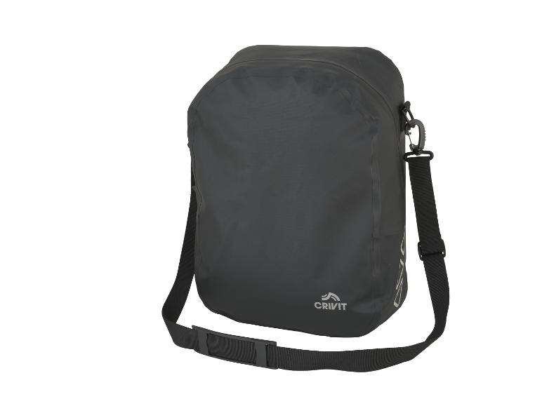 Sac à bandoulière étanche noir Crivit avec une sangle et un clip.