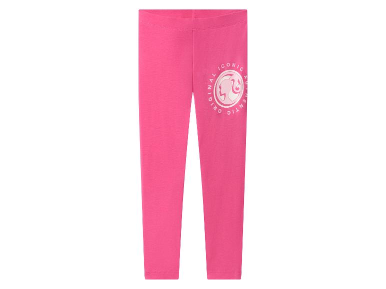 Legging rose avec logo Barbie et texte 'ICONIC ORIGINAL AUTHENTIC'.
