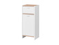 Armoire blanche avec deux tiroirs et un dessus en bois.