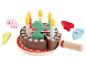 Jeu d'anniversaire en bois avec un gâteau et des bougies.