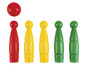 Un ballon rouge et des quilles colorées pour un jeu