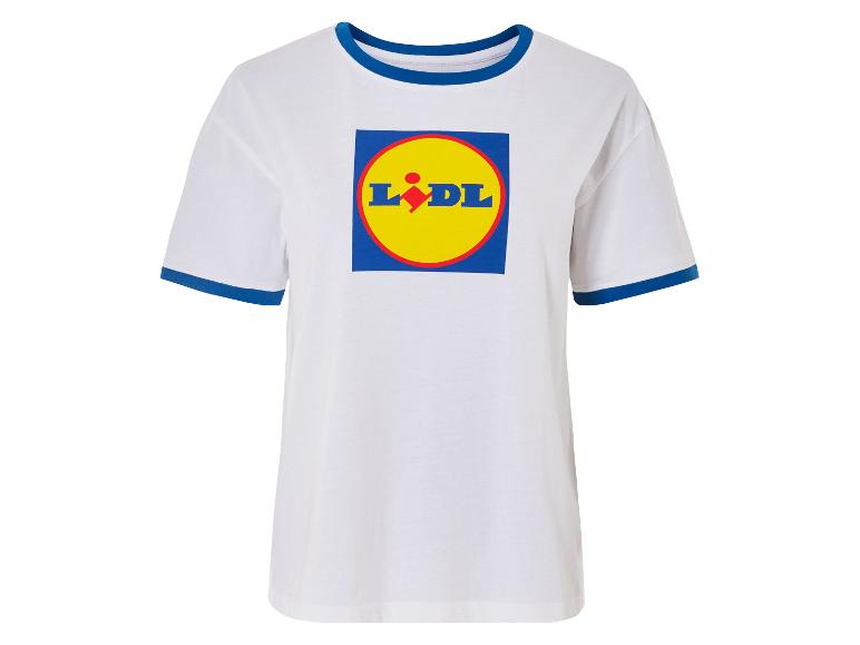 T-shirt blanc Lidl à col contrastant bleu.