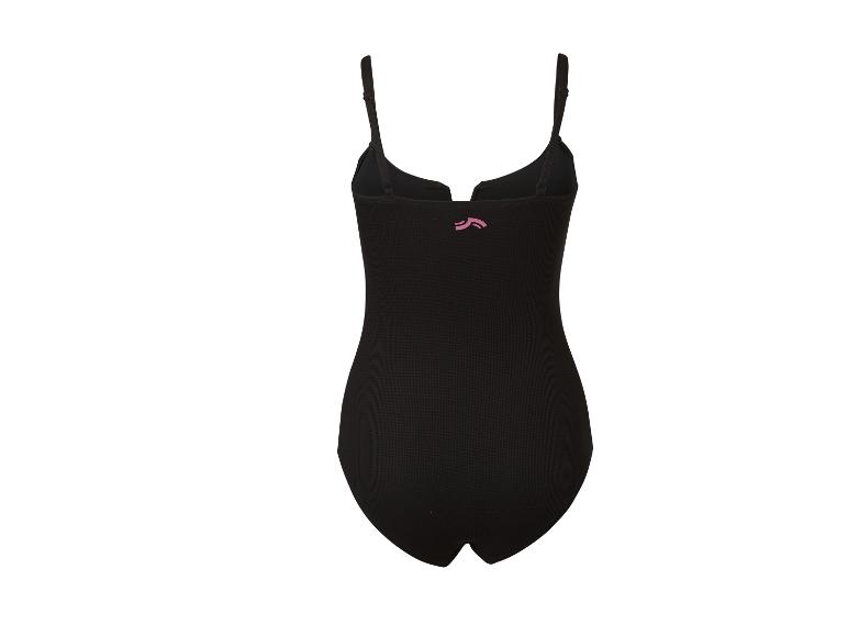 Maillot de bain une pièce noir à fines bretelles avec un logo rose