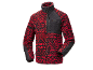 Veste en polaire rouge et noire avec fermeture éclair et col montant