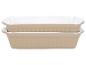 Deux plats de cuisson rectangulaires en céramique beige empilés