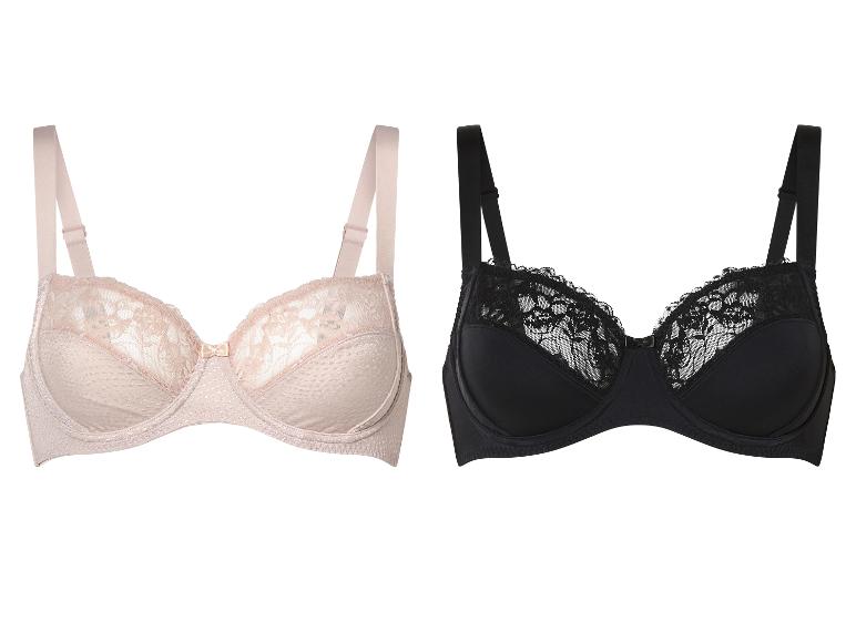 Deux soutiens-gorge en dentelle : beige et noir.