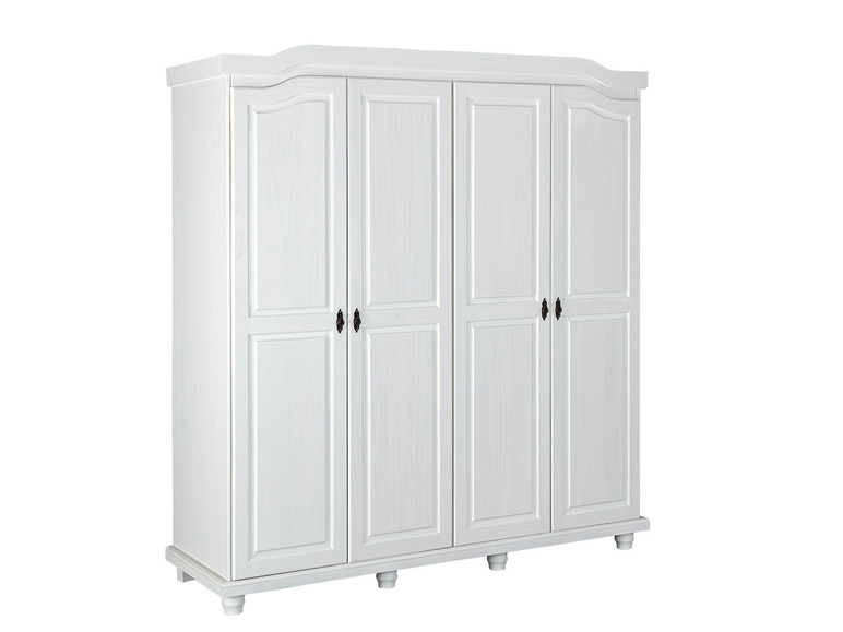 Armoire en bois blanche à quatre portes.