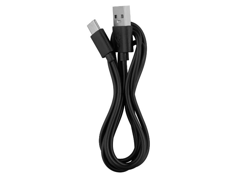Câble de charge USB-C noir avec connecteur USB-A, enroulé en forme de huit.