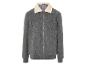 Une veste bomber grise avec une doublure en fausse fourrure blanche.