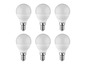Six ampoules LED rondes sur un fond blanc.