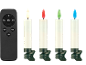 Bougies LED avec télécommande, flammes de différentes couleurs : blanc chaud, rouge, vert, bleu.