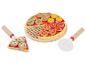 Jouets en bois pour couper la pizza avec des garnitures comme l'ananas, le pepperoni et les champignons.
