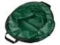 Sac poubelle pliable vert foncé avec poignées.