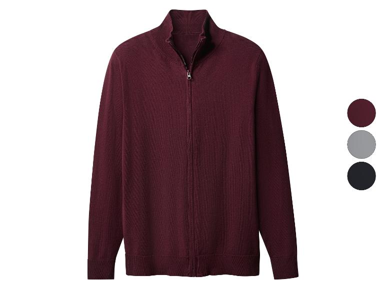 Veste en tricot zippée couleur bordeaux, avec options de couleur.