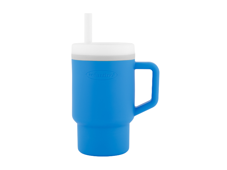 Gobelet Infantino bleu avec paille et anse.