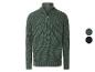 Un pull en maille vert foncé avec une fermeture éclair mi-longue.