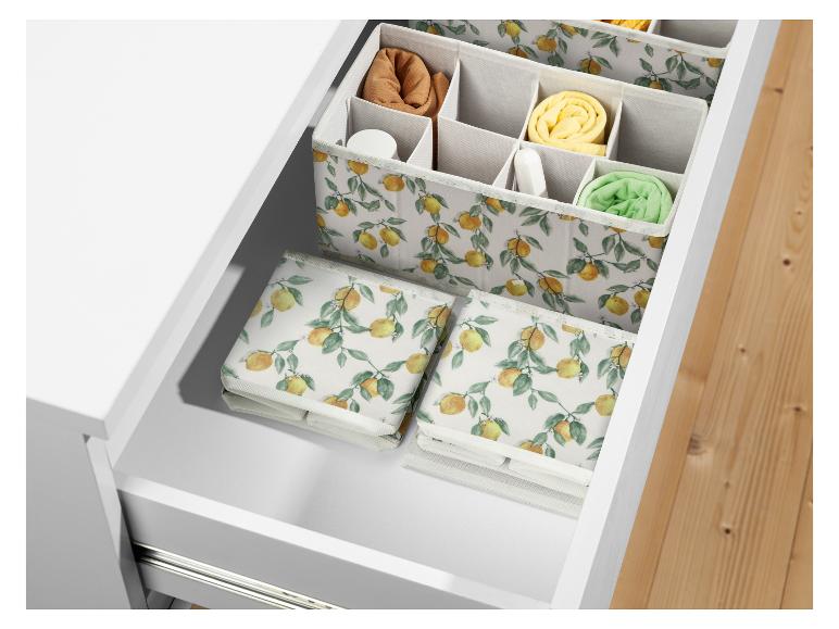 Rangement de tiroir à motif citron avec séparateurs et boîtes pliables.