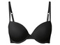Un soutien-gorge noir avec des bonnets lisses et des bretelles réglables.