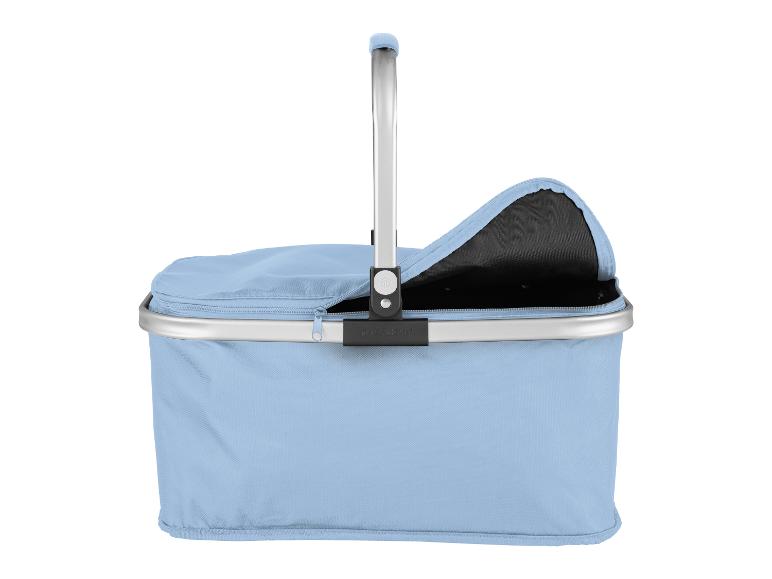 Un panier de courses Topmove bleu avec une poignée.