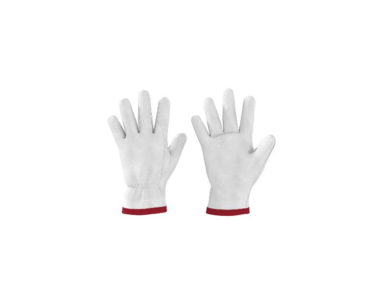 Deux gants de travail blancs avec des poignets rouges