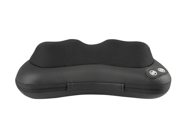 Coussin de massage noir avec un tissu en maille et des boutons.