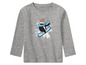 Un t-shirt à manches longues gris avec un imprimé de pingouin faisant du snowboard.