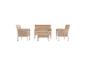 Ensemble de mobilier de jardin en rotin avec deux fauteuils, un canapé deux places et une table basse.