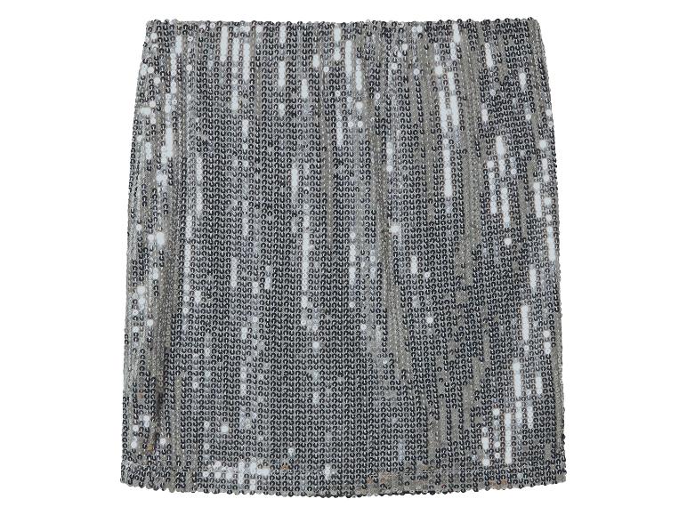 Mini-jupe argentée à sequins avec une taille élastiquée.