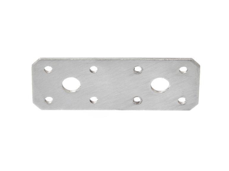 Plaque de connexion métallique rectangulaire avec des trous de montage de différentes tailles.