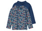Deux t-shirts à manches longues avec un motif floral et un t-shirt à manches longues uni bleu foncé.