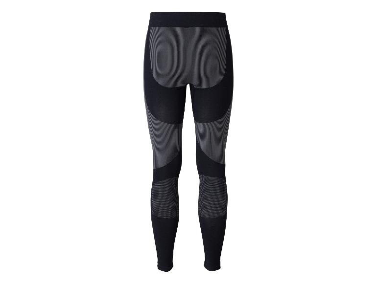Legging de sport noir avec rayures et motifs gris.