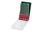Un jeu de six forets dans un coffret vert et transparent