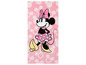 Une serviette rose avec Minnie Mouse.