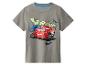 T-shirt gris enfant avec voiture de course rouge et textes 'VROOM!', 'KA-CHOW!' et 'BRMM!'
