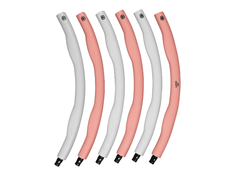 Cinq segments de hula hoop Crivit rose et gris.