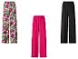 Trois pantalons larges : fleuri, fuchsia et noir.