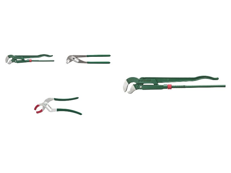 Trois clés à molette Parkside de différentes tailles, poignées vertes.