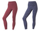 Deux leggings, un bordeaux et un bleu foncé avec un motif abstrait.