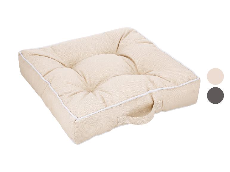 Coussin de siège carré beige avec poignée et passepoil blanc
