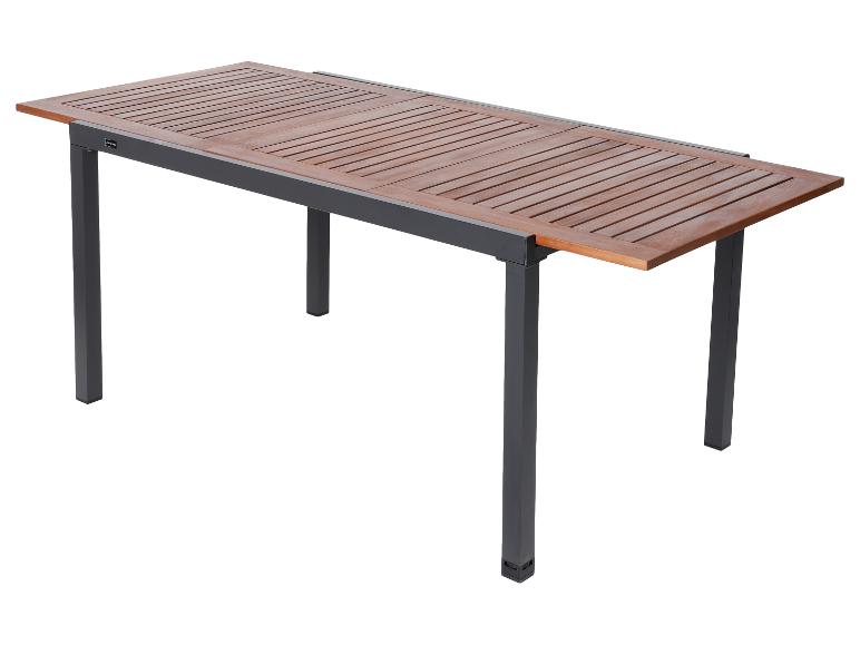Table de jardin extensible avec plateau en bois et cadre métallique gris foncé