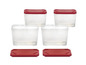 Quatre boîtes de rangement transparentes avec des couvercles rouges