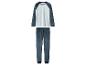 Pyjama deux pièces avec haut raglan blanc et pantalon en peluche bleu.