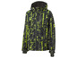 Une veste softshell verte avec un motif géométrique vert fluo.