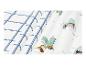 Tissu blanc avec motif à carreaux bleus et dinosaures de dessins animés.