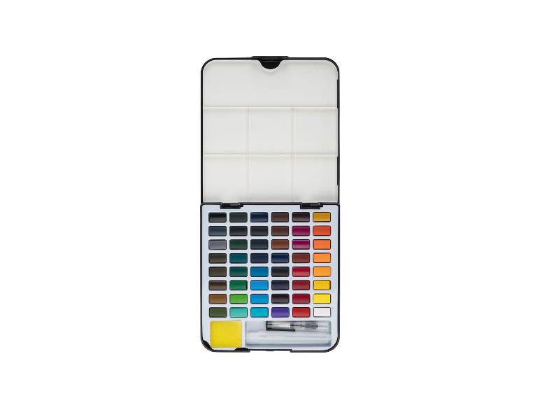 Set d'aquarelles avec 48 couleurs, une éponge et un pinceau à réservoir d'eau.