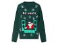 Pull de Noël vert avec l'inscription 'DJ Santa' et le Père Noël aux platines.