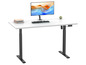Un bureau blanc avec un piétement noir, un moniteur et un clavier.